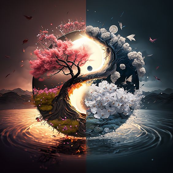 Es un principio filosófico y religioso q explica la existencia de dos fuerzas opuestas pero complementarias q son esenciales en el universo: el yin, asociado a lo femenino, la oscuridad, la pasividad y la tierra; y el yang, vinculado a lo masculino, la luz, lo activo y el cielo.