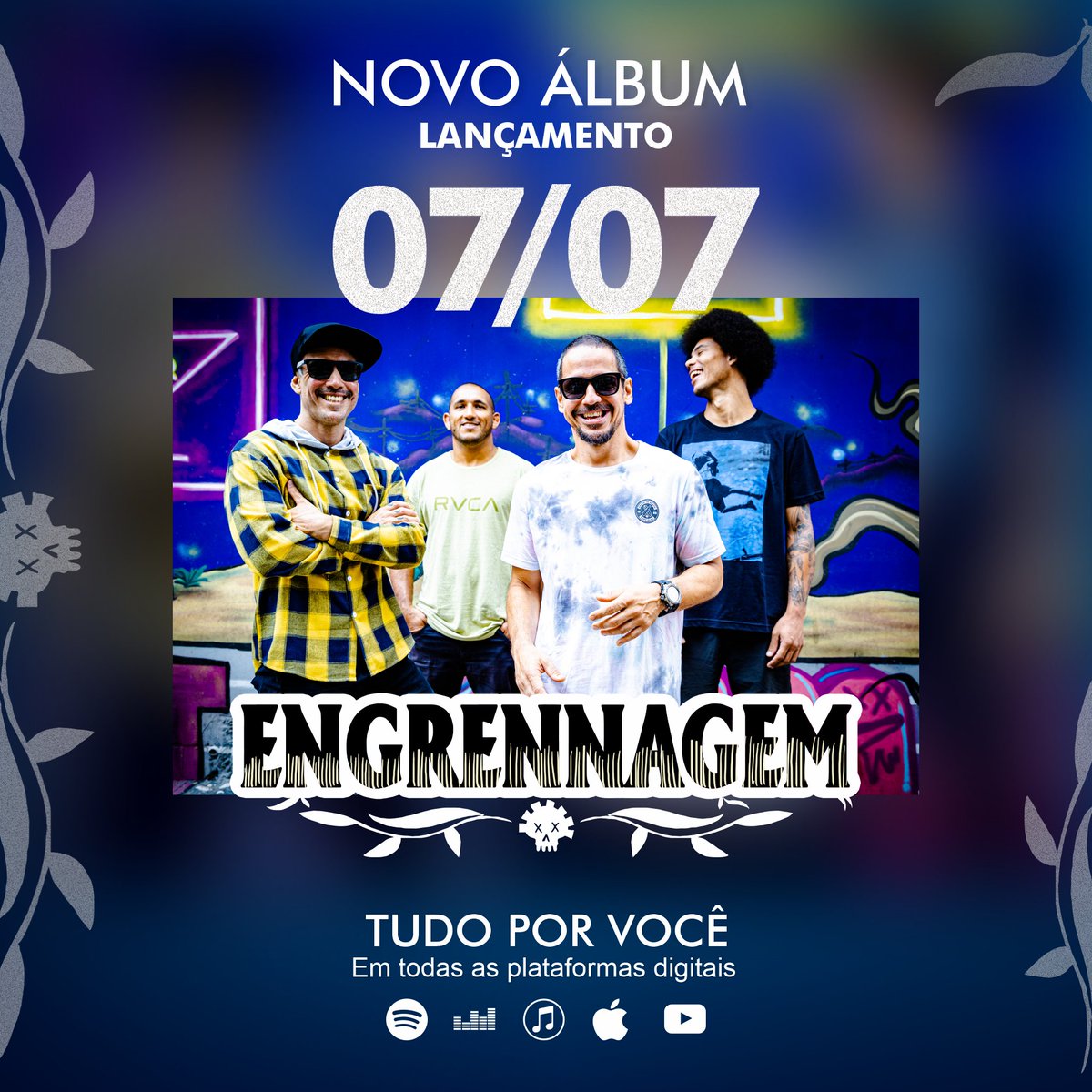 Engrennagem's tweet photo. Amanhã tem lançamento do nosso novo álbum TUDO POR VOCÊ em todas as plataformas digitais 💥 @Engrennagem O sonho está vivo 💙 https://t.co/tlBlDCXRq4