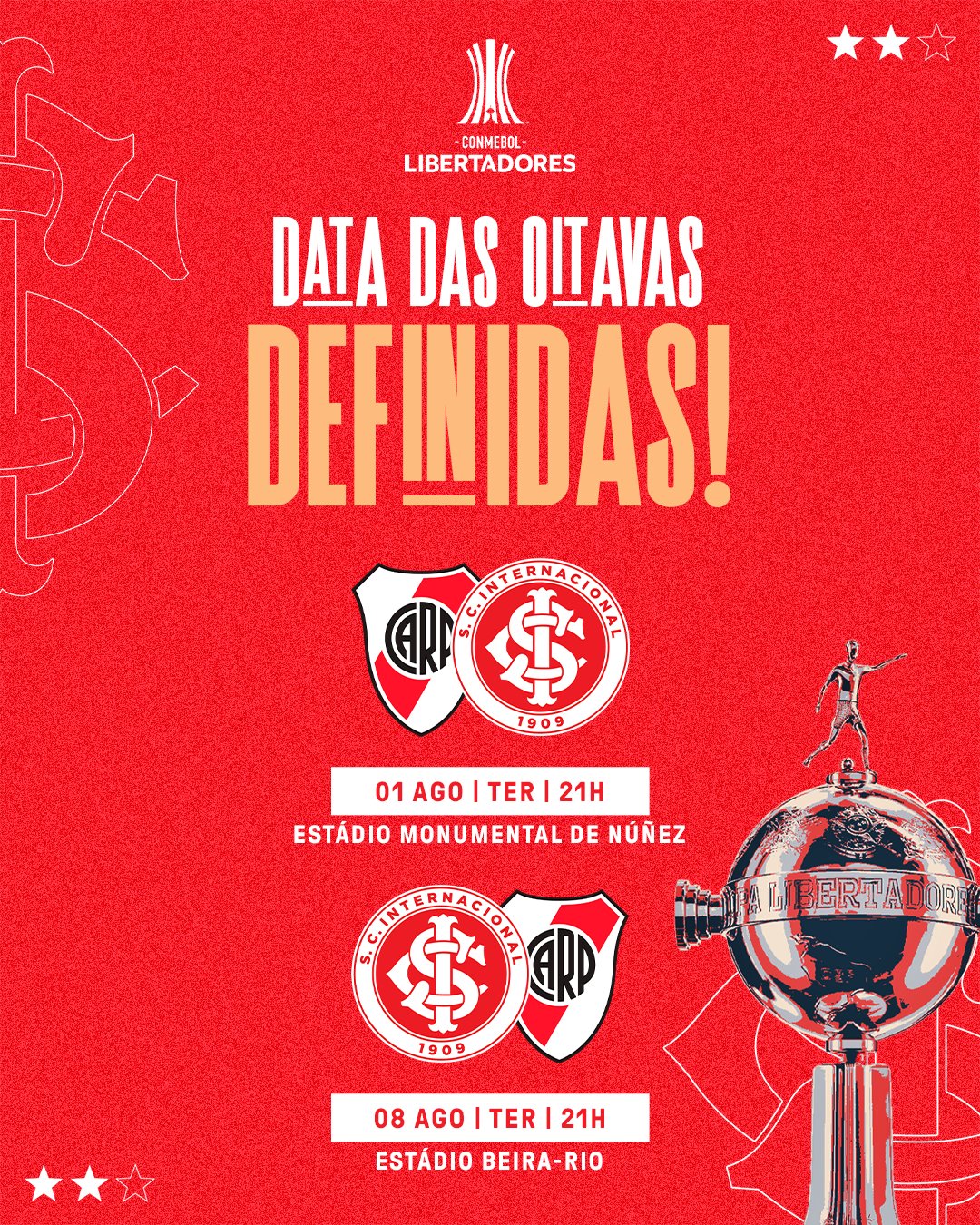 River Plate x Internacional ao vivo e online, onde assistir, que horas é,  escalação e mais das oitavas de final da Libertadores