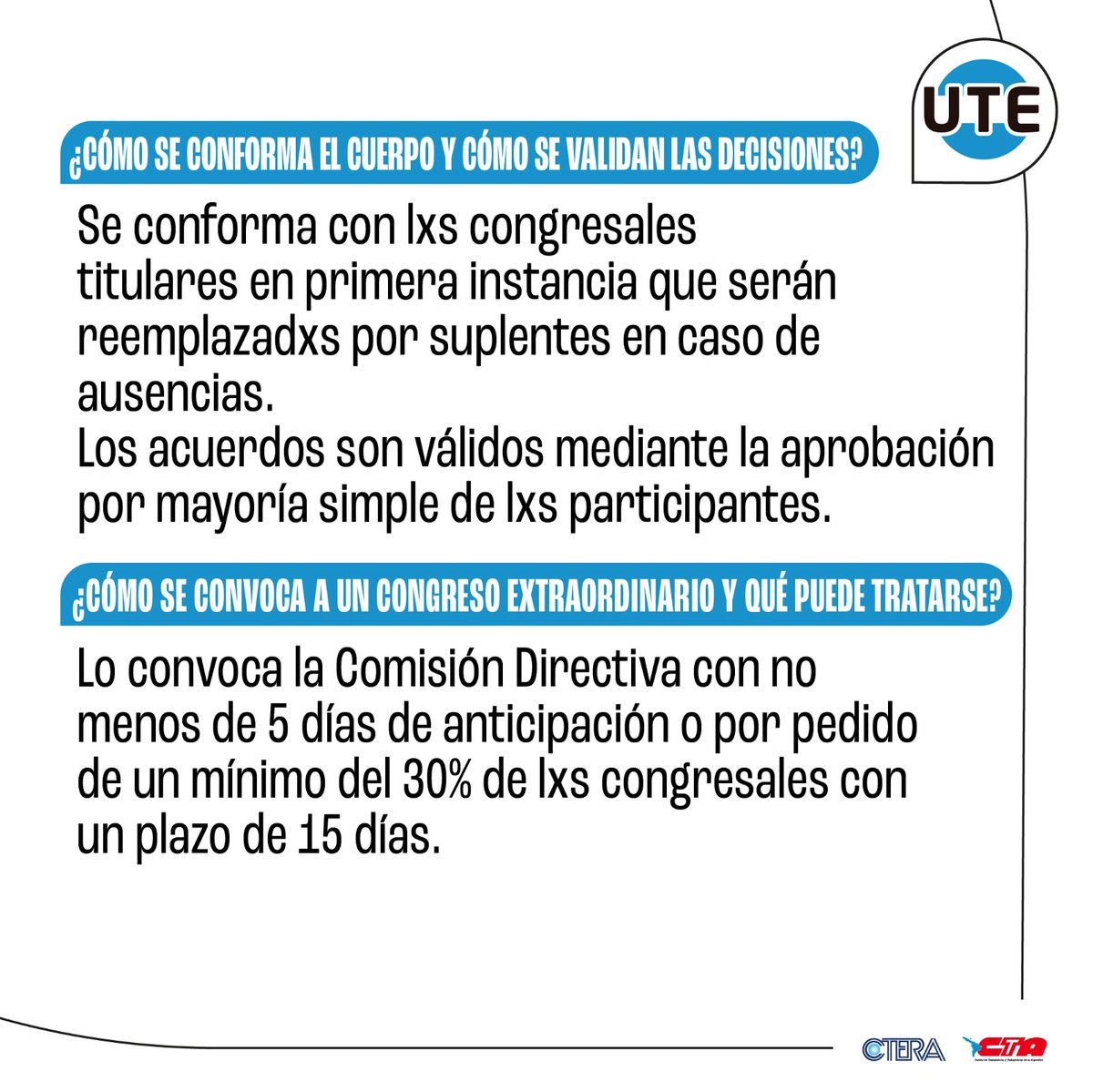utectera's tweet photo. Congreso UTE. 

Nuestra organización decide democráticamente 👇🏼 https://t.co/srsfgd3hCB
