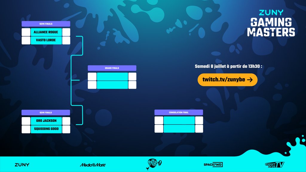 ZunyGaming's tweet photo. La Grande Finale des Zuny Gaming Masters 2023 c'est déjà samedi 😱!! 

On te balance le bracket Splatoon 3 ici ! 🫡

Rendez-vous samedi à partir de 13h30 pour soutenir tes favoris sur https://t.co/ntSEn5Z2VT

#ZunyGamingMasters 8 #Splatoon3 https://t.co/jewHsGSFz6