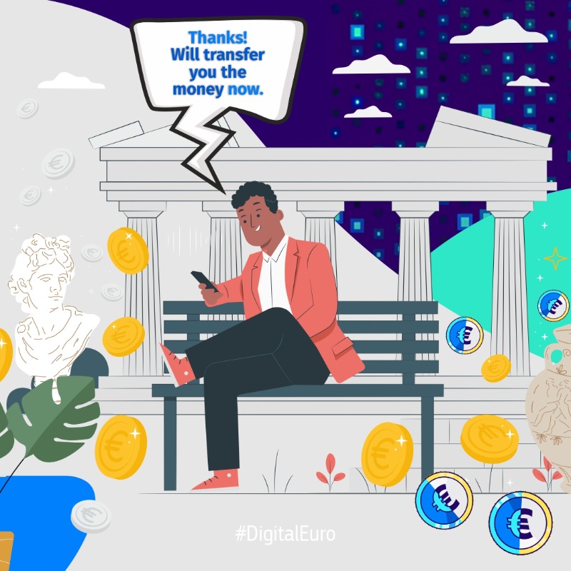 ecfin's tweet photo. What would be the benefits of the #DigitalEuro?
💶 With the digital euro you would be able to send cash in the euro area with just one click!
🔐 While your data & privacy would be fully protected
Swipe left to learn more!