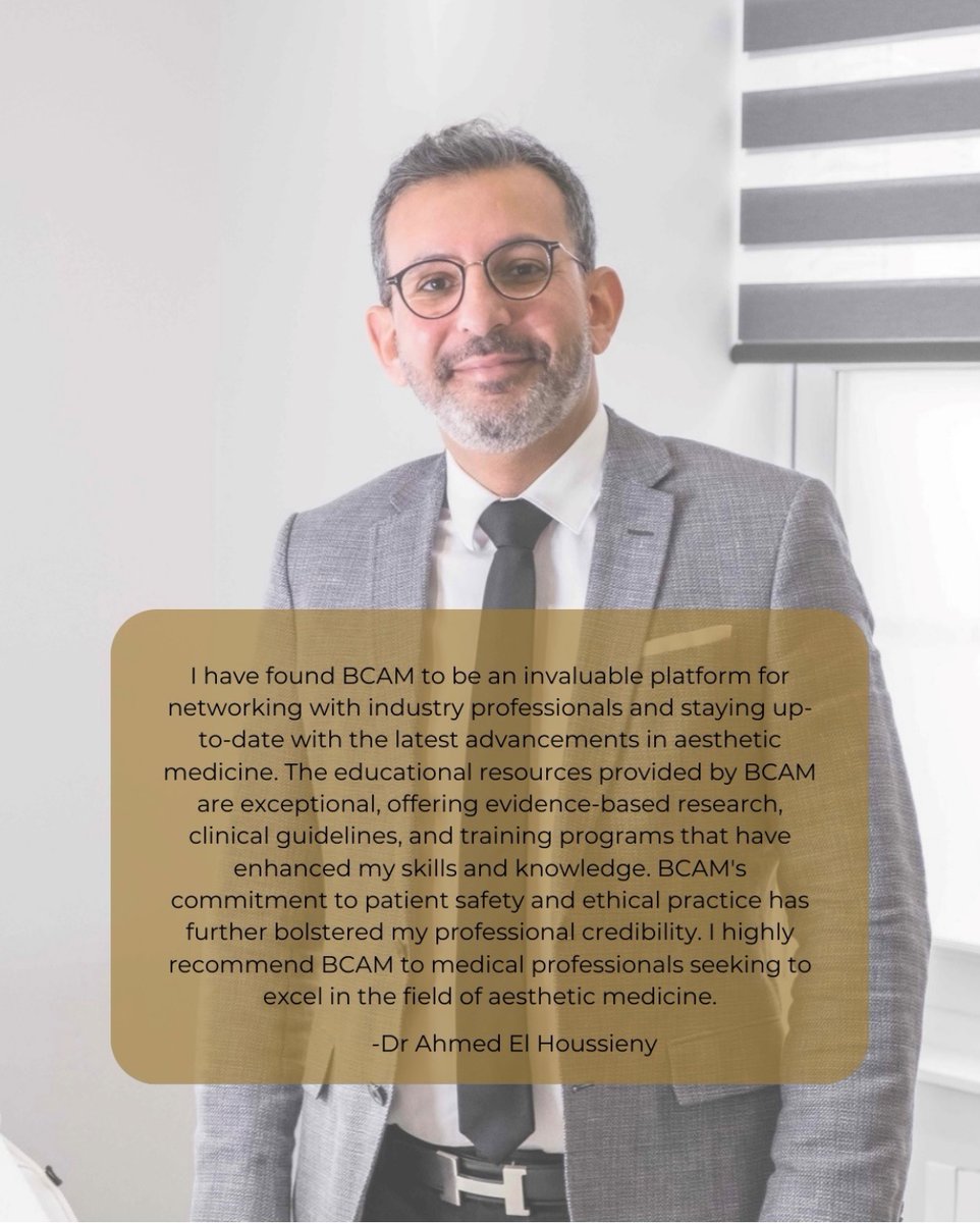 Wonderful words from our member Dr Ahmed El Houssieny⁠.  Joining BCAM opens up opportunities for collaboration and shared experience with some of the UK’s leading aesthetic doctors and dentists.
⁠
Find out more about how to join here
lnkd.in/g7y9HWJ5

#doctor #aesthetics