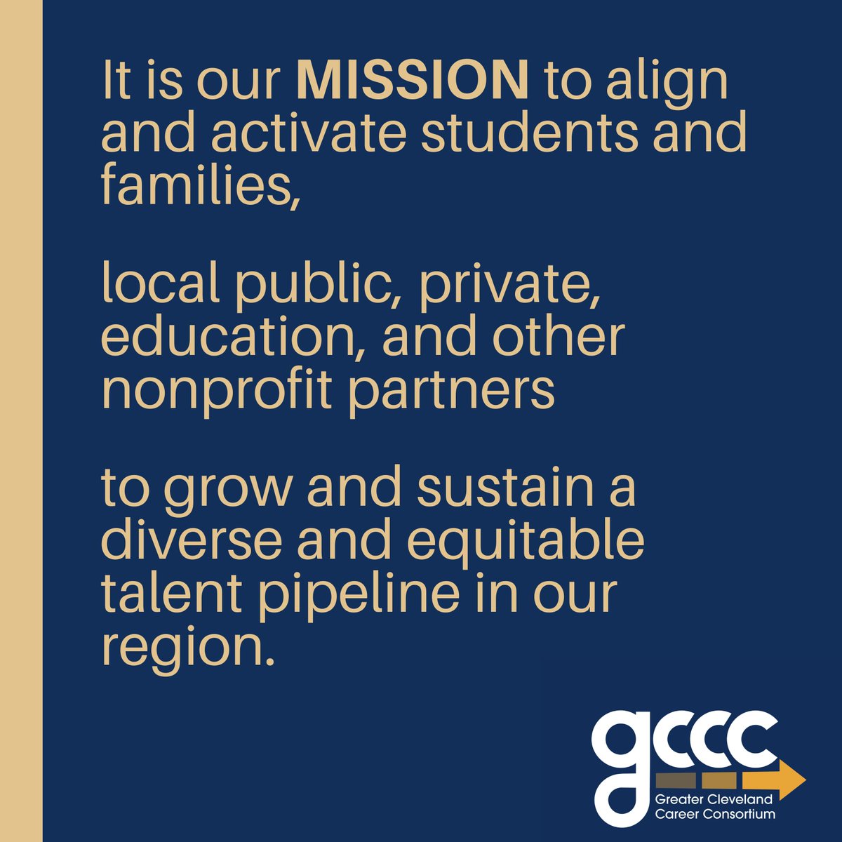 The #GCCC's mission is to align partners to grow a diverse and equitable talent pipeline. Will you consider joining us in providing #careerexploration opportunities for students in our region? Visit greaterclecc.org to learn more and get involved!