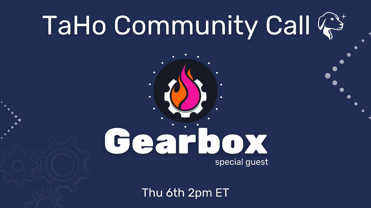 Today we have <a href="/GearboxProtocol/">Gearbox Protocol</a> as our Community Call Guest ⚙️ 

📍 2PM ET 📲 chat.taho.xyz