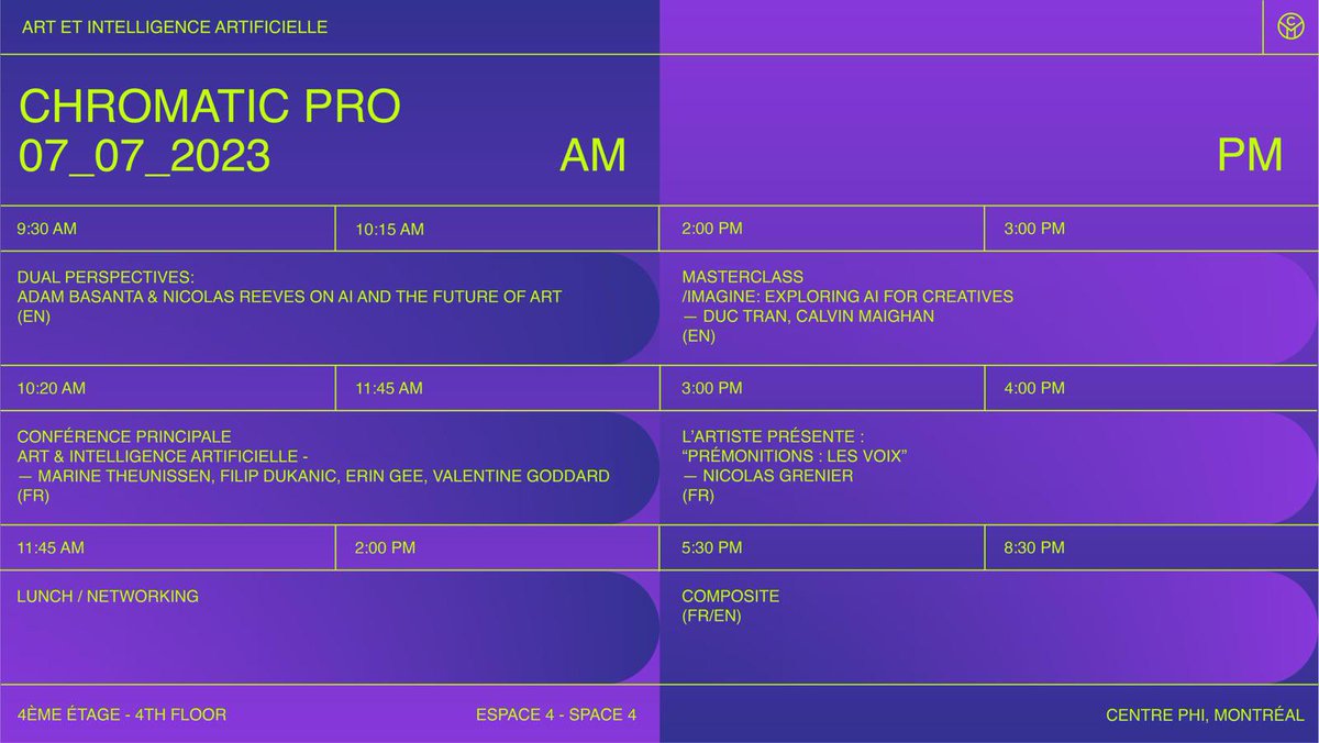 The #CentrePHI hosts the new edition of the #Chromatic Festival, our partners for the #European project #digitalintersection on #digitalart organizations! What‘s #AI and… what makes us #human? <a href="/signalfestival/">Signal Festival</a> <a href="/Kikk_Festival/">KIKK Festival</a> <a href="/kontejnerorg/">kontejner</a> <a href="/secondenatzinc/">SECONDE NATURE | ZINC</a> @MASSIVart