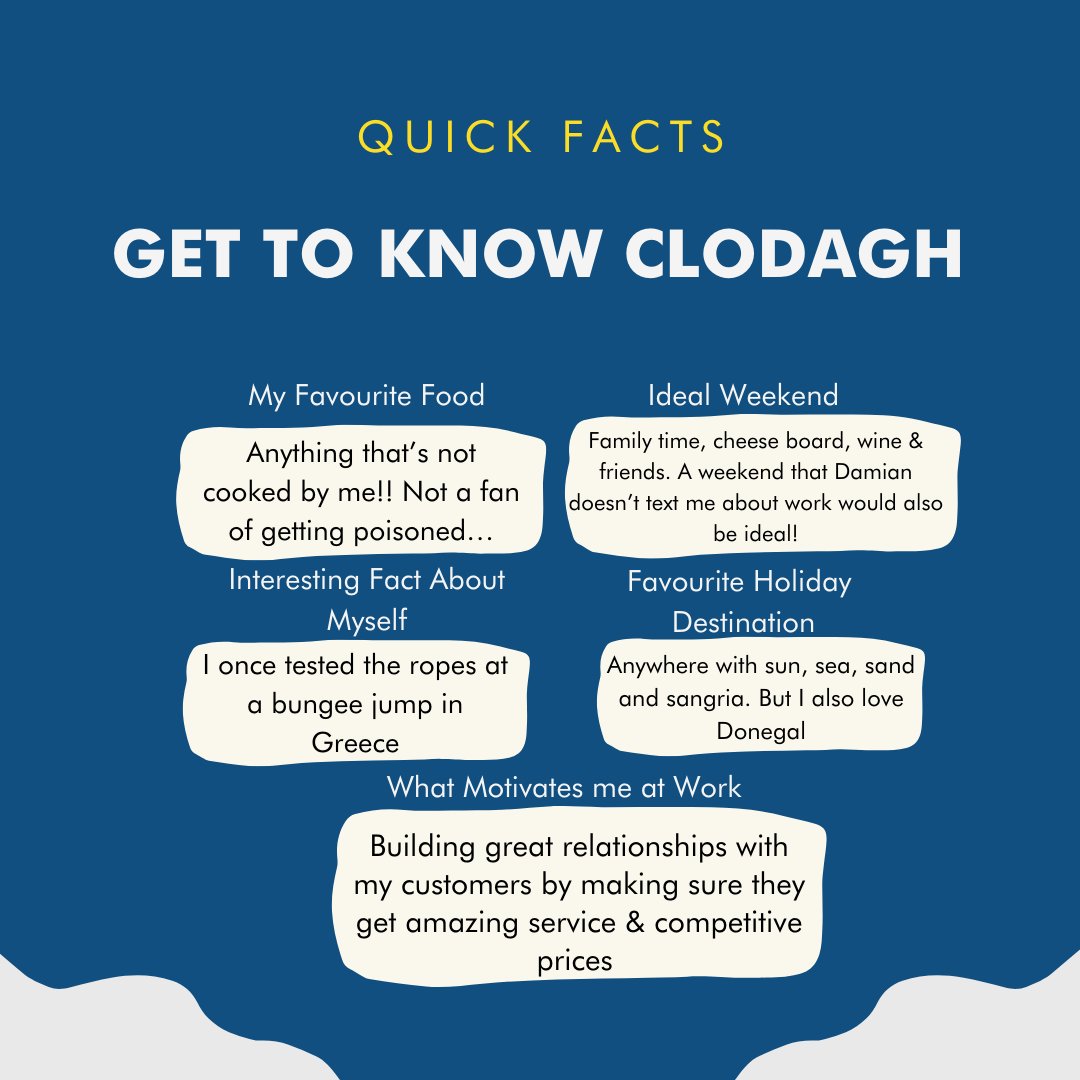 Meet Clodagh!

Clodagh can be seen engaging with our customers up and down the country!🚗

And as mentioned below, loves to offer a great service at competitive prices!💵👌