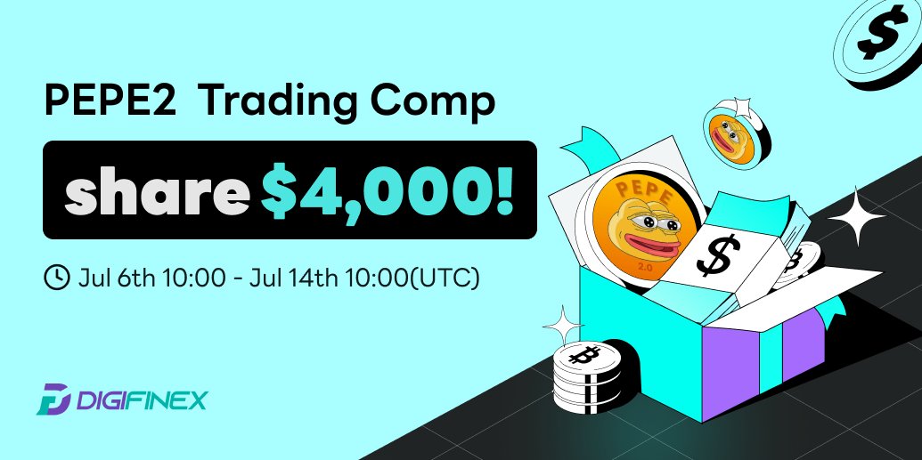 💥Trade #PEPE2 &amp; share $4000 on #DigiFinex!
💳To Trade: bit.ly/46EF48c
⏰Period: July 6 - 14, 10:00 2023 UTC

✅ Trade now! 
🎁 A total $500 #giveaway for 50 ppl! 
💓, RT + TAG 3 friends

Activity Info: bit.ly/3PKrKsV
Register: bit.ly/3RYPQO