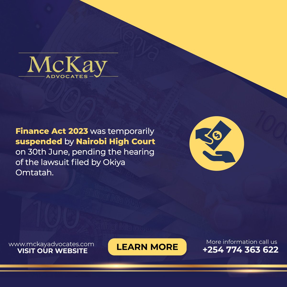 Twitter: Finance Act 2023 was temporarily suspended by Nairobi High Court on 30th June, pending the hearing of the lawsuit filed by Okiya Omtatah. Learn more about some of the proposed changes.mckayadvocates.com/post/the-finan… #FinanceAct #LegalNew