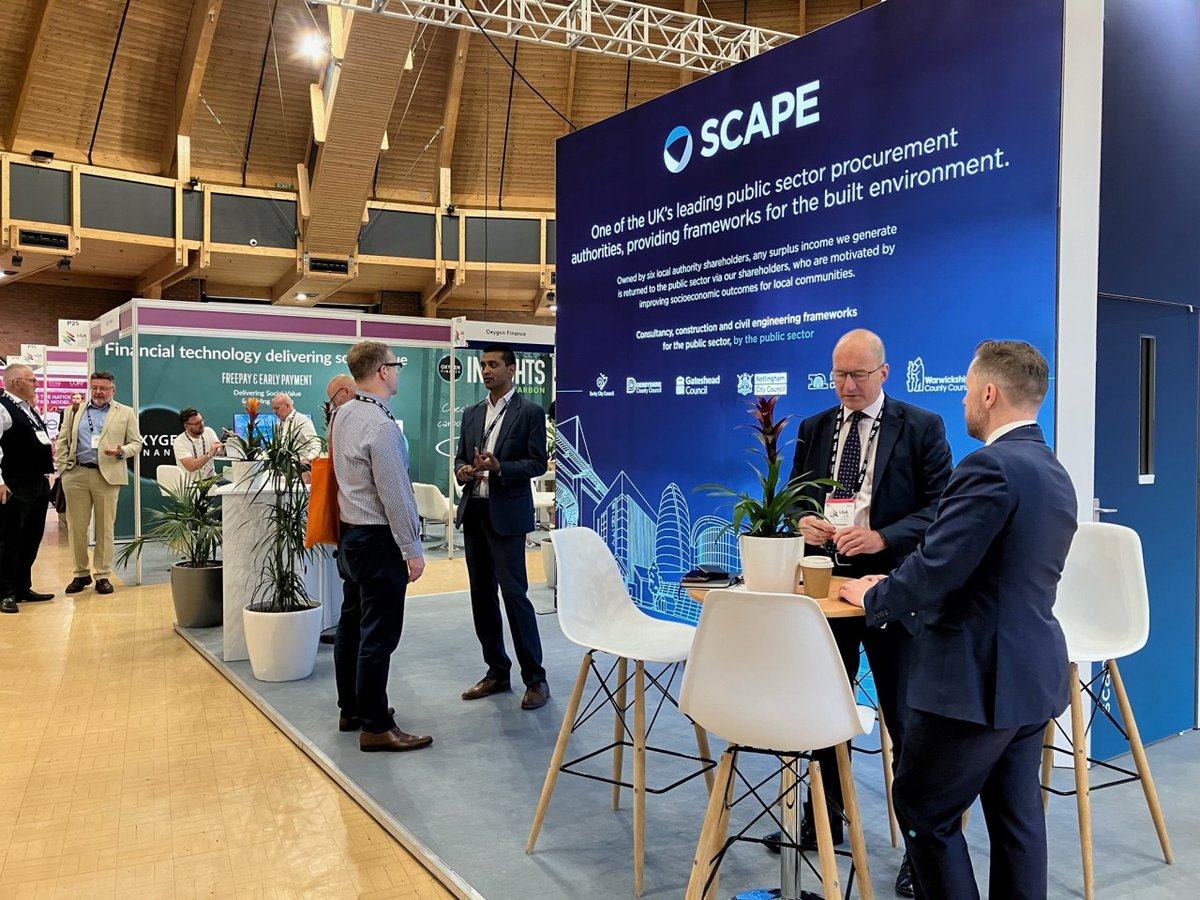 Scape_Group's tweet photo. A successful few days at #LGAConf23 yesterday, meeting #publicsector clients and partners talking about sustainable #procurement, transformative projects and regional #socialvalue delivery. Looking forward to what the final day has in store!
#TeamSCAPE #ProcurementWithPurpose https://t.co/Uf9iMntEgc