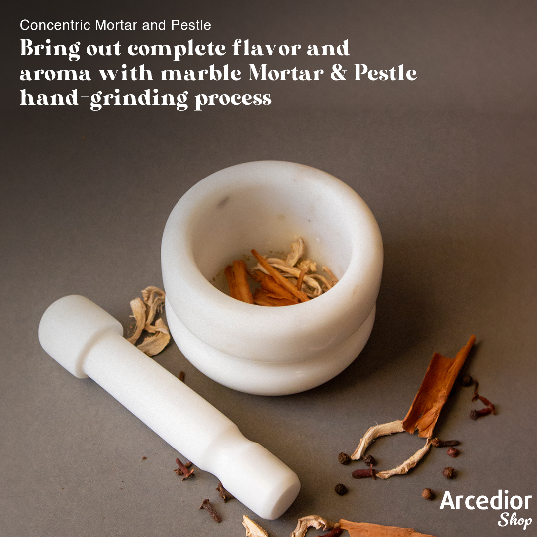 Rediscover the art of hand-grinding with our exquisite concentric mortar and pestle.
