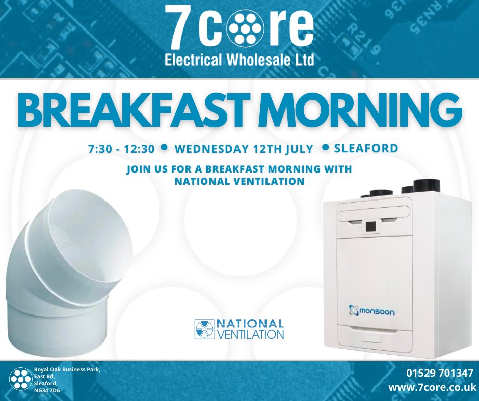 7coreelectrical's tweet photo. Don't forget to pop in next Wednesday at our Sleaford branch for our breakfast morning with National Ventilation and grab yourself a butty ๐ช๐ผ๐ฅ
๐ต
๐ต
#breakfast #breakfastmorning #butty #electricalwholesale #sparky #iba #Eda #trade #natvent #ventilation #ventilationsystems https://t.co/uC0MCHT3yA