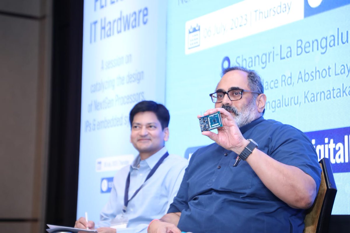 Electronics_GoI's tweet photo. MeitY in association with @iesaonline organized #DigitalIndiaDialogues on #PLI2.0 for #IT Hardware.
 A session on "Catalyzing the design of NextGeN Processors, IPs &amp; embedded systems" was conducted under the chairmanship of Hon'ble MoS @Rajeev_GoI with Industry stakeholders. https://t.co/l6zgcgmS3p