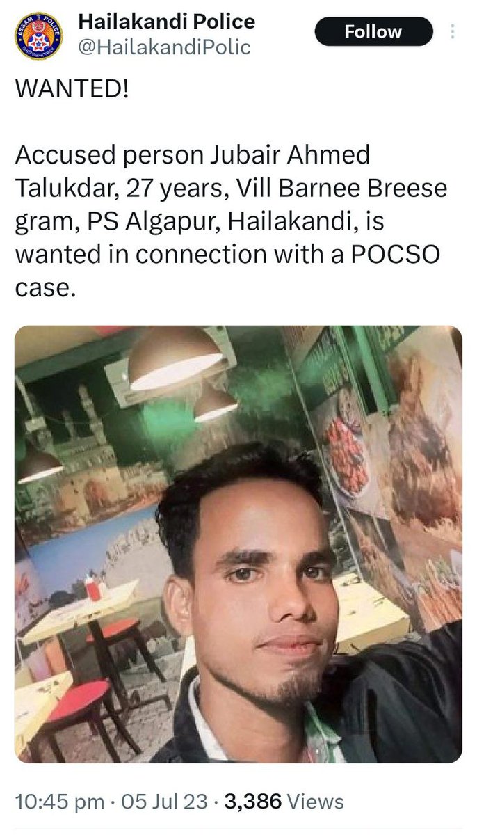 MeghUpdates's tweet photo. Hailakandi, Assam: Yesterday, Muslim youths abducted and gangraped two minor Hindu girls (14 and 16) while they were returning from school. 

They were dragged into Roskandi garden, raped brutally. One of the minor Hindu girl has died. 

Family members alleged that a total of 5 to 6 youths were involved in this brutal rape.

Two accused -  Jabir Ahmed Barbhuiya and Ansar Uddin Mazumder arrested by Police.

One more accused Jubair Ahmed Talukdar is absconding and wanted.

https://t.co/kz9wlC5tk4