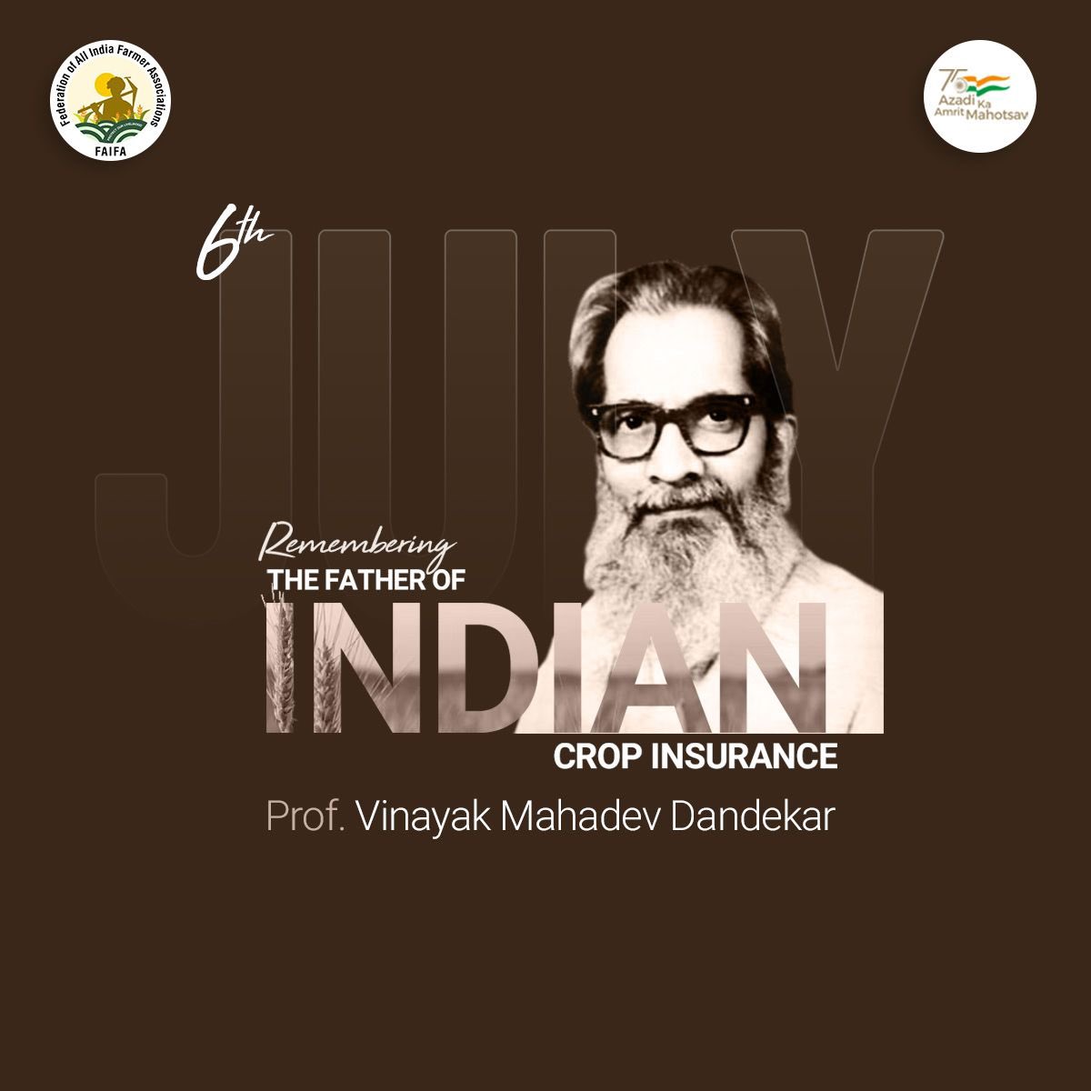 FAIFA_Official's tweet image. Remembering Prof. Vinayak Mahadev Dandekar, on his birth anniversary!

His unwavering dedication to the welfare of farmers remains a constant source of inspiration for us.

#VinayakMahadevDandekar #CropInsuranceWeek #फसलबीमासप्ताह #PMFBY4Farmers #AmritMahotsav #AIC
.
.
@PmfbyUp