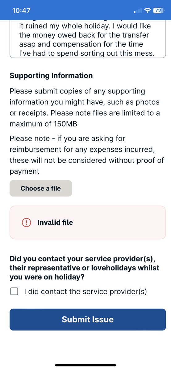 hannahkeeling's tweet photo. @loveholidays Would love to be able to do that but when I try to upload proof of your incompetence it states invalid file 👍🏻 https://t.co/n2cmsI6XL6