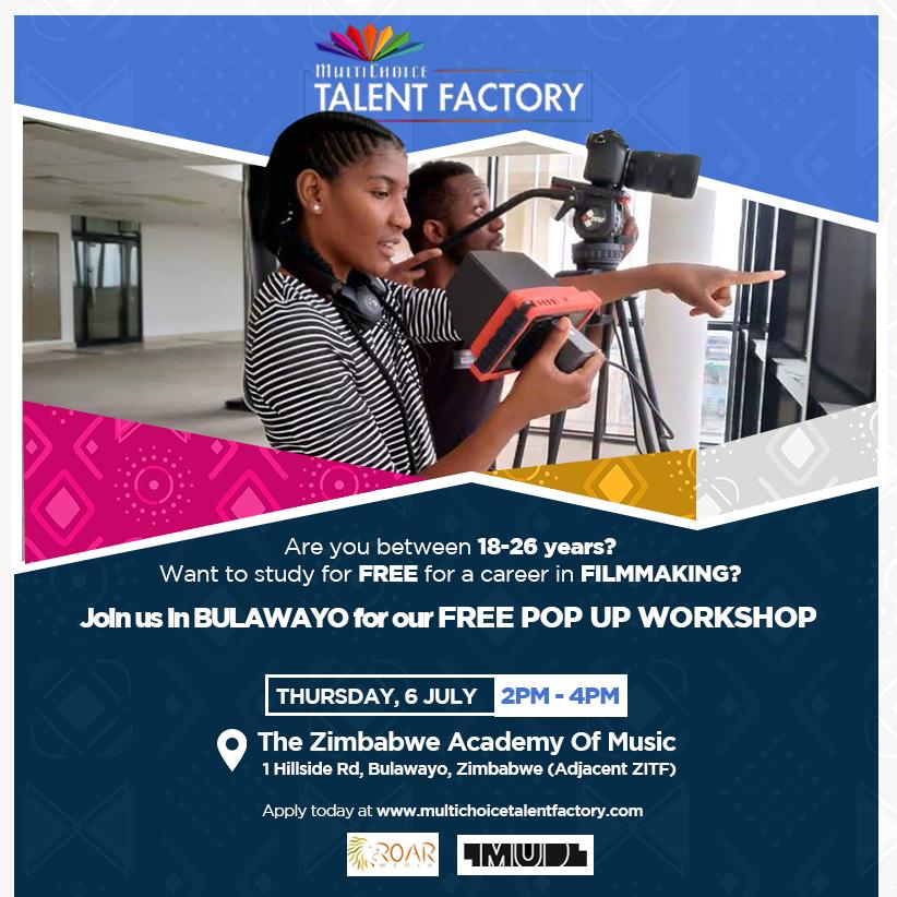 Filmmakers, the Multichoice talent factory wiull be in Bulawayo today from  2pm to 4pm  for a free pop up filmmaking workshop. Tag a filmmker!
#Filmmakers #bulawayo #MultiChoice