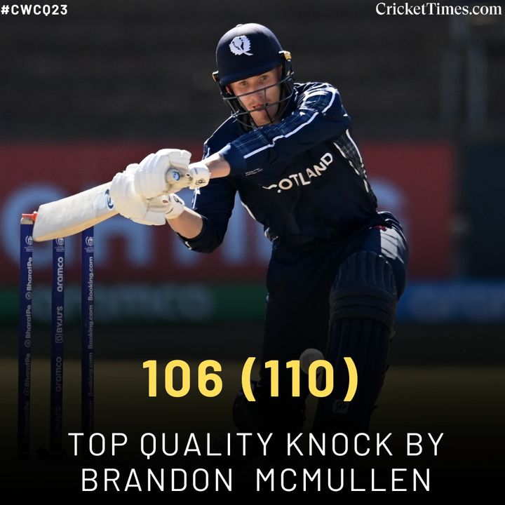 CricketTimesHQ's tweet photo. Brandon McMullen's impressive innings comes to an end 👏🙌

#BrandonMcMullen #NEDvSCO #CWCQ23 #CricketTwitter https://t.co/wHQWvCl3eq
