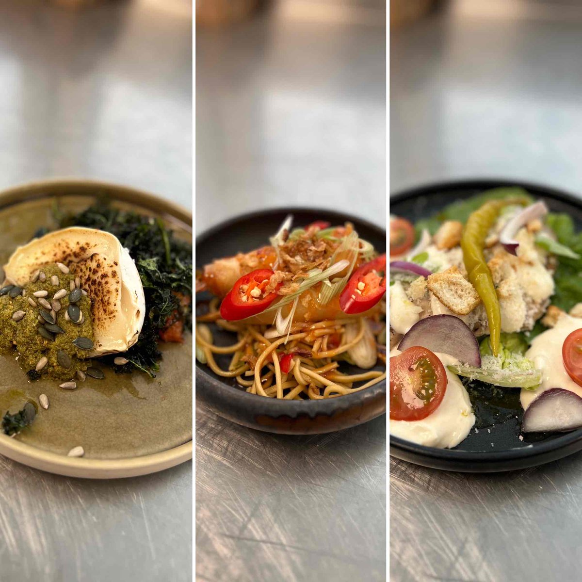 cateringbm's tweet photo. Goats cheese with orange and beetroot and crispy kale salad. A prawn roll and a noodle salad or a chicken Caesar salad. Which one would you choose? #FoodatWork #FundamentallyFood #TalentedChef https://t.co/b8cROV28Ba
