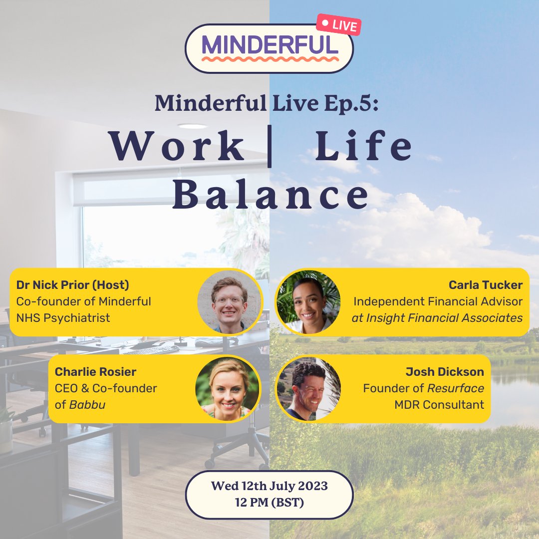 MEMBER NEWS : Minderful

Minderful hosting a live webinar on Work-Life Balance

Minderful Live Ep.5: Work-Life Balance
Promote mental wellbeing for both you and your team - in the workplace and at home.

TO READ MORE - ow.ly/cG5x50P3IPa