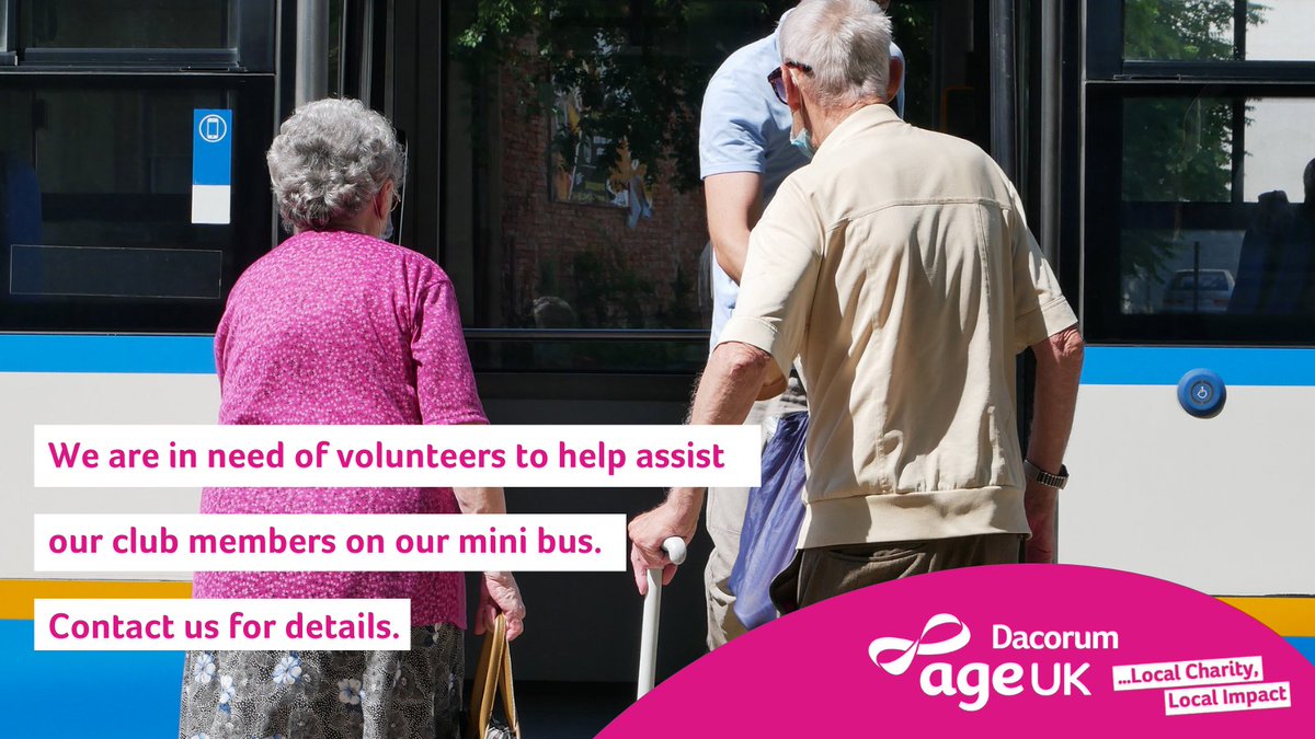 Age UK Dacorum (@ageukdacorum) on Twitter photo ✋WE NEED VOLUNTEERS✋
Our Young at Heart Clubs in #Dacorum need #volunteer escorts for our minibus transport. The role requires assisting the #club members to get on and off the minibus🚐
Interested? For more details email Bernice: clubmanager@ageukdacorum.org.uk 📧 ✋WE NEED VOLUNTEERS✋
Our Young at Heart Clubs in #Dacorum need #volunteer escorts for our minibus transport. The role requires assisting the #club members to get on and off the minibus🚐
Interested? For more details email Bernice: clubmanager@ageukdacorum.org.uk 📧