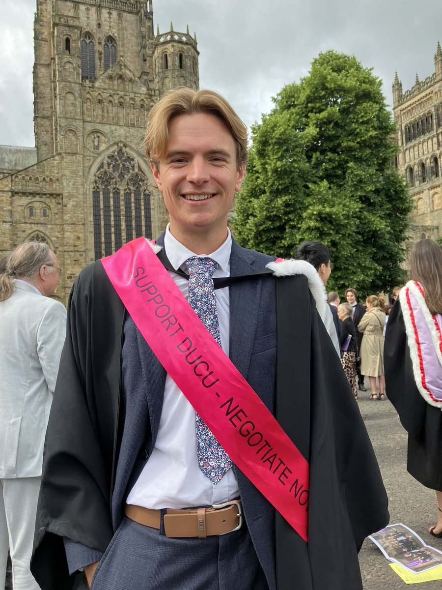 At Matthew’s Durham (non)graduation ceremony today, I’m proud of his achievement and his solidarity with @ucu’s campaign @ucuatdurham @aberdeen_ucu #UCUrising