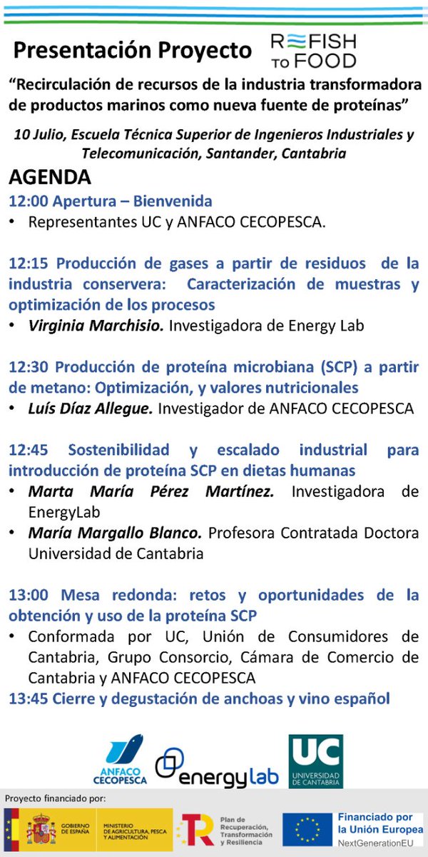 Cámara de Comercio de Cantabria (@camaracantabria) on Twitter photo 🆕 <a href="/unican/">Universidad de Cantabria</a>, <a href="/CT_EnergyLab/">Energylab</a> y <a href="/anfacocecopesca/">ANFACO-CECOPESCA</a> te invitan a la presentación del proyecto <a href="/ReFishToFood/">Re-Fish To Food</a> 👉 que favorece la #EconomíaCircular y ayuda a combatir la creciente demanda mundial de alimento
📆 10 julio
🕙 12:00 h
📍 <a href="/ETSIIT_UNICAN/">ETSIIT_UNICAN</a> 🆕 <a href="/unican/">Universidad de Cantabria</a>, <a href="/CT_EnergyLab/">Energylab</a> y <a href="/anfacocecopesca/">ANFACO-CECOPESCA</a> te invitan a la presentación del proyecto <a href="/ReFishToFood/">Re-Fish To Food</a> 👉 que favorece la #EconomíaCircular y ayuda a combatir la creciente demanda mundial de alimento
📆 10 julio
🕙 12:00 h
📍 <a href="/ETSIIT_UNICAN/">ETSIIT_UNICAN</a>