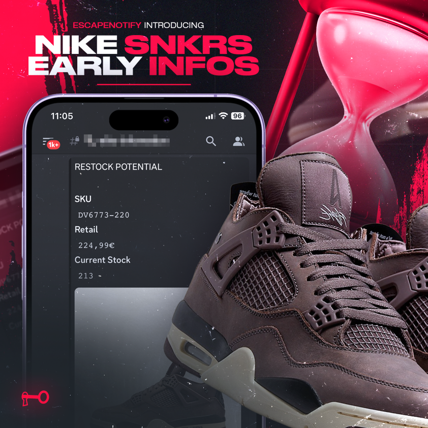 EscapeNotify SNKRS Info 🗝️🔐 Providing you with stock numbers, exact size & time of upcoming drops + shoes. Our members knew whats going to happen today📈 Join us now if you want to step up your game join.escapenotify.com📌