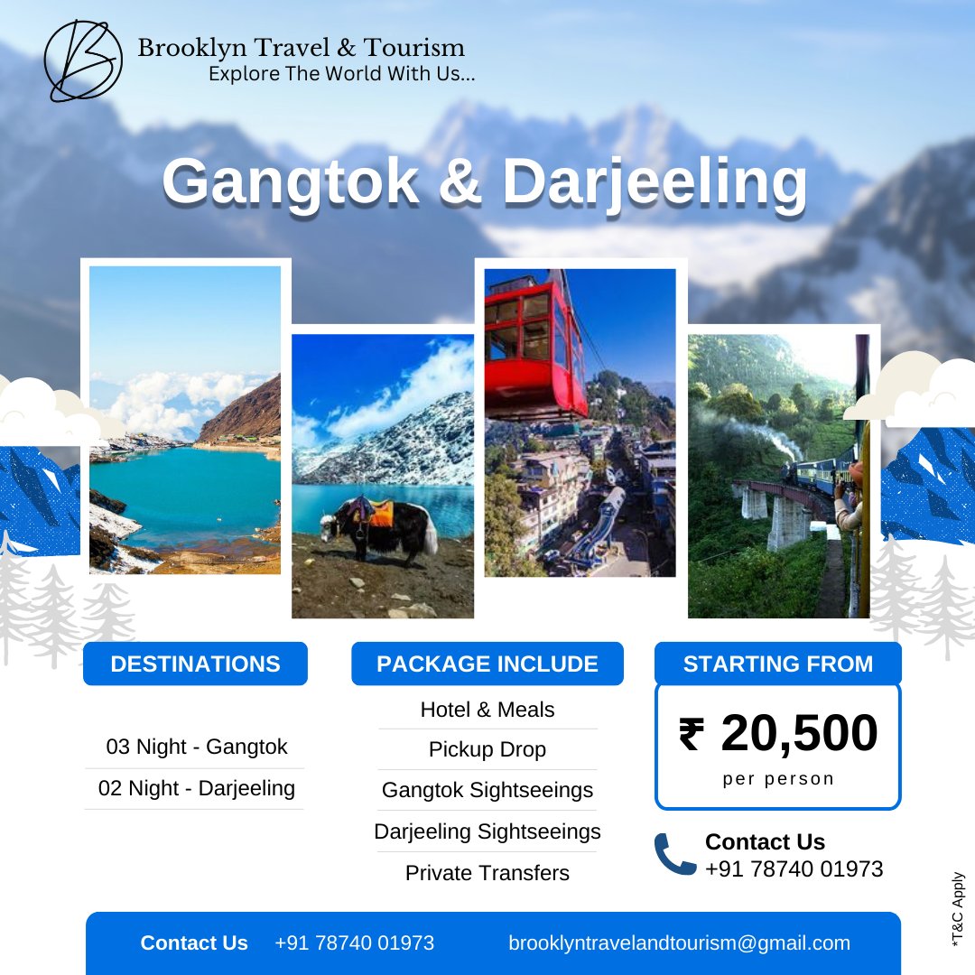 brooklyntourism's tweet photo. 🌇 Perfect 6-Day Getaway: Gangtok &amp; Darjeeling at Amazing Rates! 🌟 

Immerse in stunning landscapes, vibrant cultures, &amp; mouthwatering cuisines. DM or call +91 7874001973 for bookings. Follow us for travel info. Let's explore together! 🌍 #Brooklyntravelandtourism #gangtok https://t.co/te1tBl5Lcl