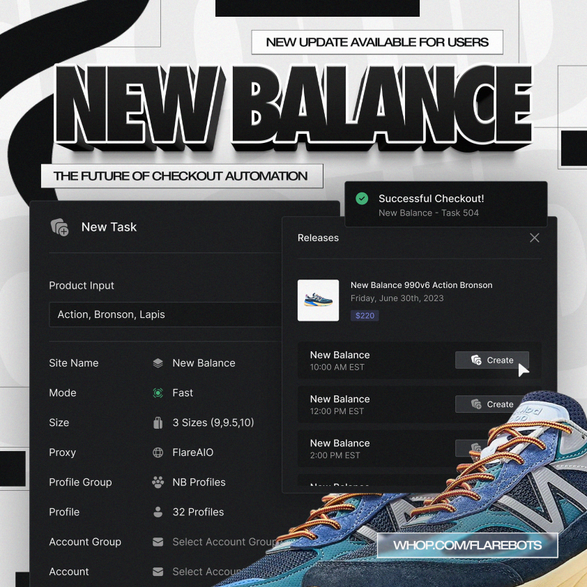 Hello New Balance 👋 Flare users are ready to take their New Balance drops to the next level, coming with a full ACO module & exclusive anti-bot API. 🔐 Want to join us for the next New Balance release? Just Like & Retweet for a LIFETIME. 🔊