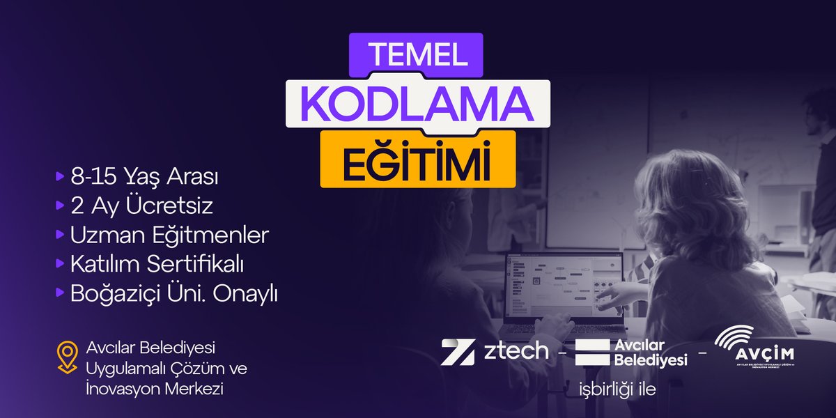 Avcılar Belediyesi &amp; Avcılar İnovasyon Merkezi işbirliğinde sunduğumuz temel kodlama eğitimi ile geleceğin kapılarını aralamaya ne dersin?

Başvuru için Avcılar Belediyesi Uygulamalı Çözüm ve İnovasyon Merkezi'ne müracaat edilmesi gerekmektedir.

📞 444 6989