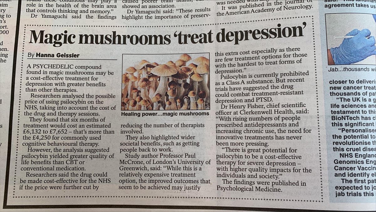 alastair_moore_'s tweet photo. National coverage today of new psilocybin cost-effectiveness report co-authored by Clerkenwell Health's Dr Henry Fisher and Clare Knight with Greenwich University and Drug Science. https://t.co/pewRjw1AIO