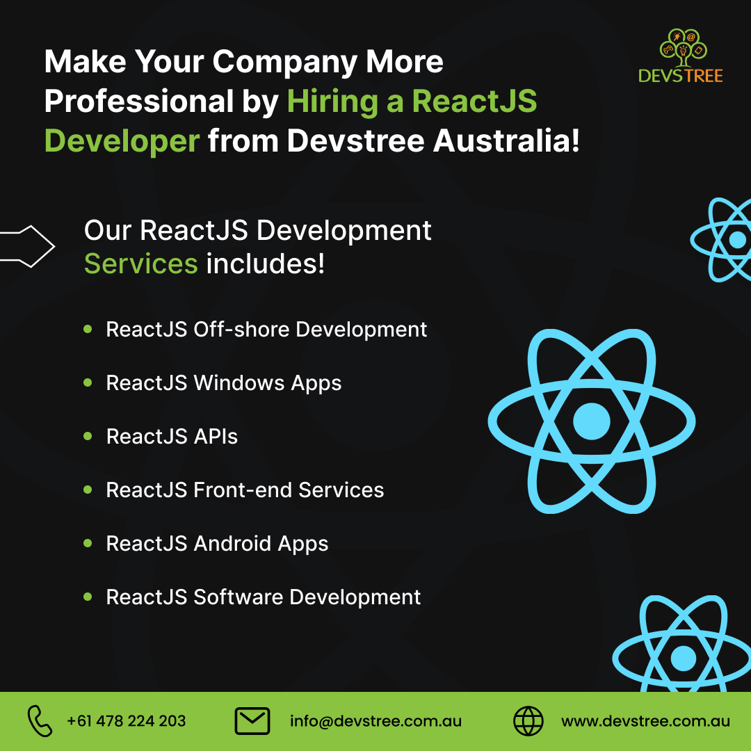 devstreeau's tweet image. Supercharge your business with top-notch #ReactJSDevelopment!
Elevate innovation and efficiency by hiring skilled ReactJS developers from Devstree Australia.
Contact us today! ๐๐ผ
Email: Info@devstree.com.au
Phone: +61 478 224 203
#WebApplications #DevstreeAustralia