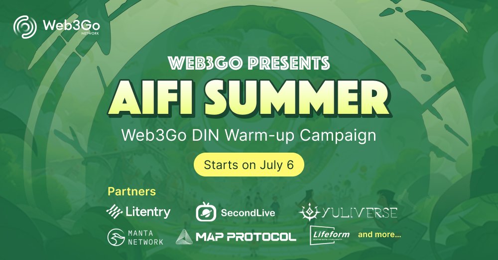din_lol_'s tweet image. 🚀 Blast off with the #Web3Go DIN AIFi Summer Campaign!

Shoutout to our amazing partners:
🤝 @litentry
🤝 @SecondLiveReal
🤝 @TheYuliverse
🤝 @MapProtocol
🤝 @MantaNetwork
🤝 @Lifeformcc

🌟Galxe: galxe.com/Web3Go/campaig…