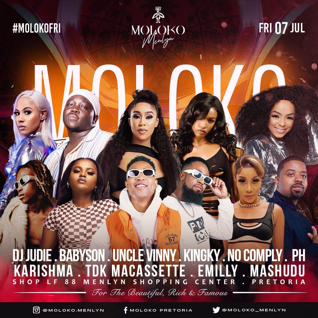 #MolokoFridays presents to you, @DjJudie @Babyson <a href="/UncleVinny/">Vin The Win</a> <a href="/Kingky/">Carianne Ireland</a> <a href="/nocomplyfla/">No Comply</a> @Ph @Karishma @tdkmacassette1 <a href="/Emilly/">Emilly</a> <a href="/DapperDon_ZA/">Mashudu</a> @Mashudu, on the Decks <a href="/Moloko_Menlyn/">Moloko Menlyn</a>, RSVP.
#MolokoMenlyn #MolokoRocks
<a href="/sbokhuzy/">SBOKHUZY 🇿🇦</a> <a href="/Thabang_Den/">Thabang</a>  @MichelleForbes @djyeankeyz <a href="/Cmdlamza/">Chuma Mdlamza</a> <a href="/Emulsypro/">Protect ncube</a>