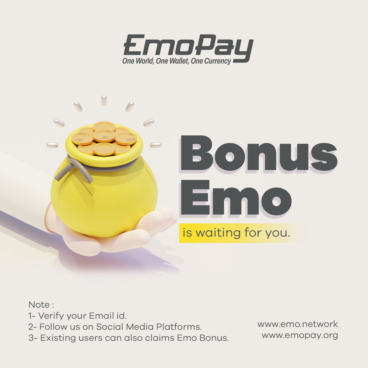 imemopay's tweet photo. Bonus Emo Awaits You!💰
Claim your bonus at https://t.co/IxmAS6dVCI

#BonusEmo #VerifyEmail #FollowUs #benefits #ClaimYourBonus #ExclusiveOffer #joinus #Emocoin #EmoBonus #bonus #claim #Crypto #growth #bitcoin #Emopay #investment #secure #cryptocurrency #Reward #thursdayvibes https://t.co/Yg6CDYY5Pj