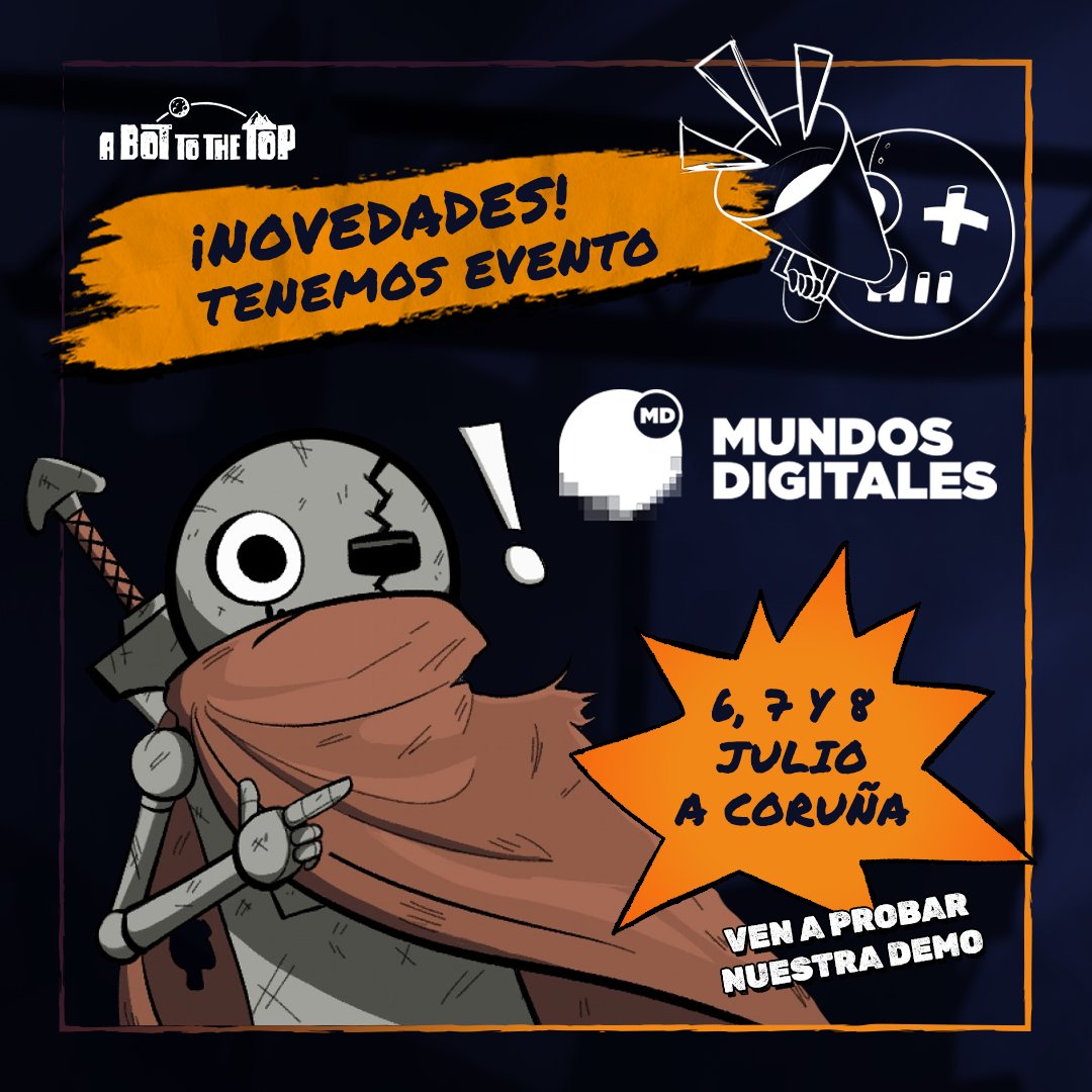 ¡Es hoy, es hoy! Es el gran día en que desvelamos nuestra primera demo pública. Ven y sumérgete en nuestro mundo de robots lleno de saltos, desafío y aventura. ¡No te pierdas la oportunidad de ser uno de los primeros en probarla! Ven y visita nuestro stand en <a href="/mundosdigitales/">mundosdigitales</a>! 🎮