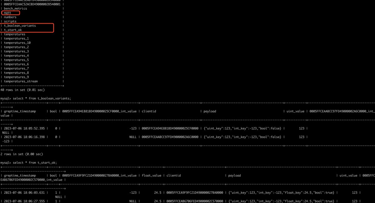 killme20082's tweet image. The message from EMQX has been successfully written to GreptimeDB.I am working on implementing a data bridge between EMQX and GreptimeDB. #GreptimeDB #EMQX