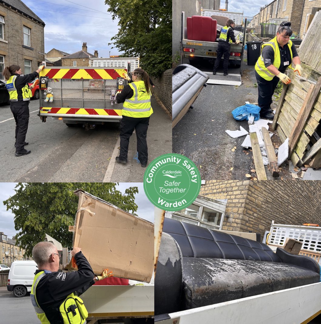 CMBC_CPT's tweet photo. @SWstacy328 
@Suewarden306 
@warden_liz 
Csw 310

From the Community Protection Team are out today across Calderdale collecting flytipped waste.

#CleanerCalderdale
#ItsYourTownNotYourTip
#SaferCalderdale https://t.co/LnHWSVrqAB