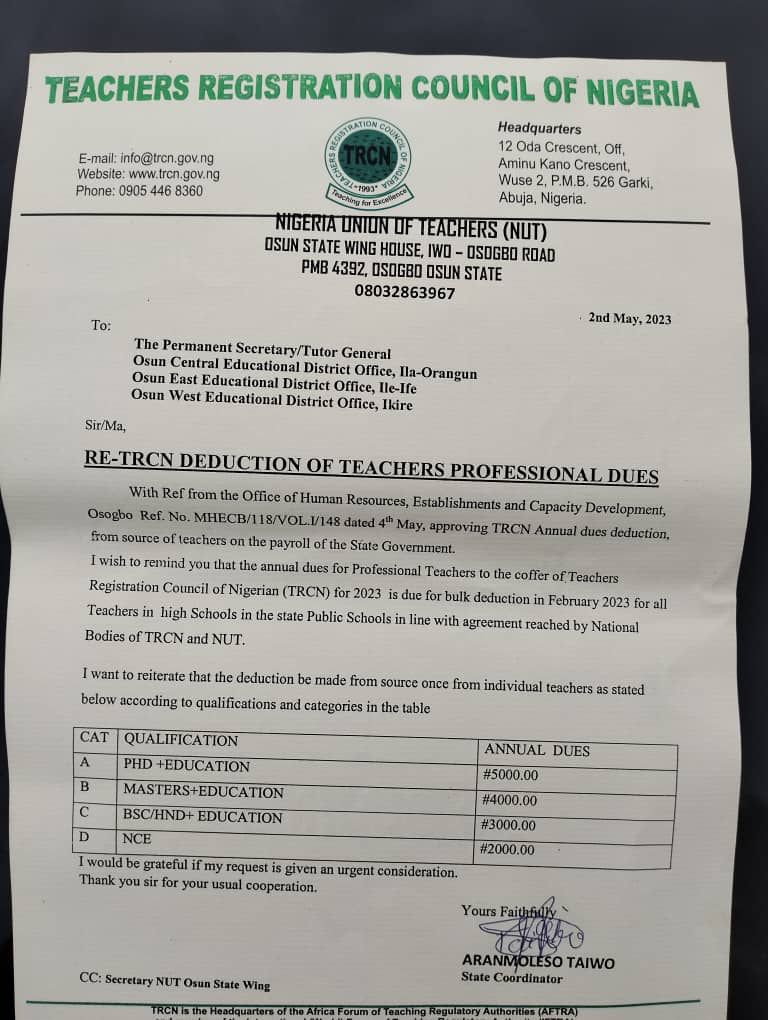 This explains the June deductions. 

It's an annual professional fee under TRCN.