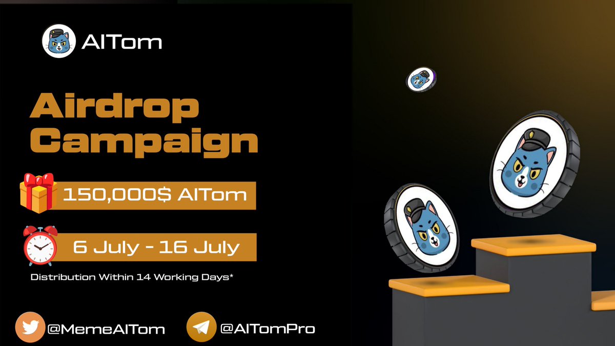 AITOM Airdrop💎
💰 Reward Pool:$150,000 worth of AITOM token
🎁 Joining Reward: 14$ Per Winner （10K winners)
👥 Referral: $10,000 for Top 100 Referrers
🗓️ Date: July 6- July 16

🤖 Fill #Gleam
gleam.io/competitions/0…

#Airdrop #Giveaway