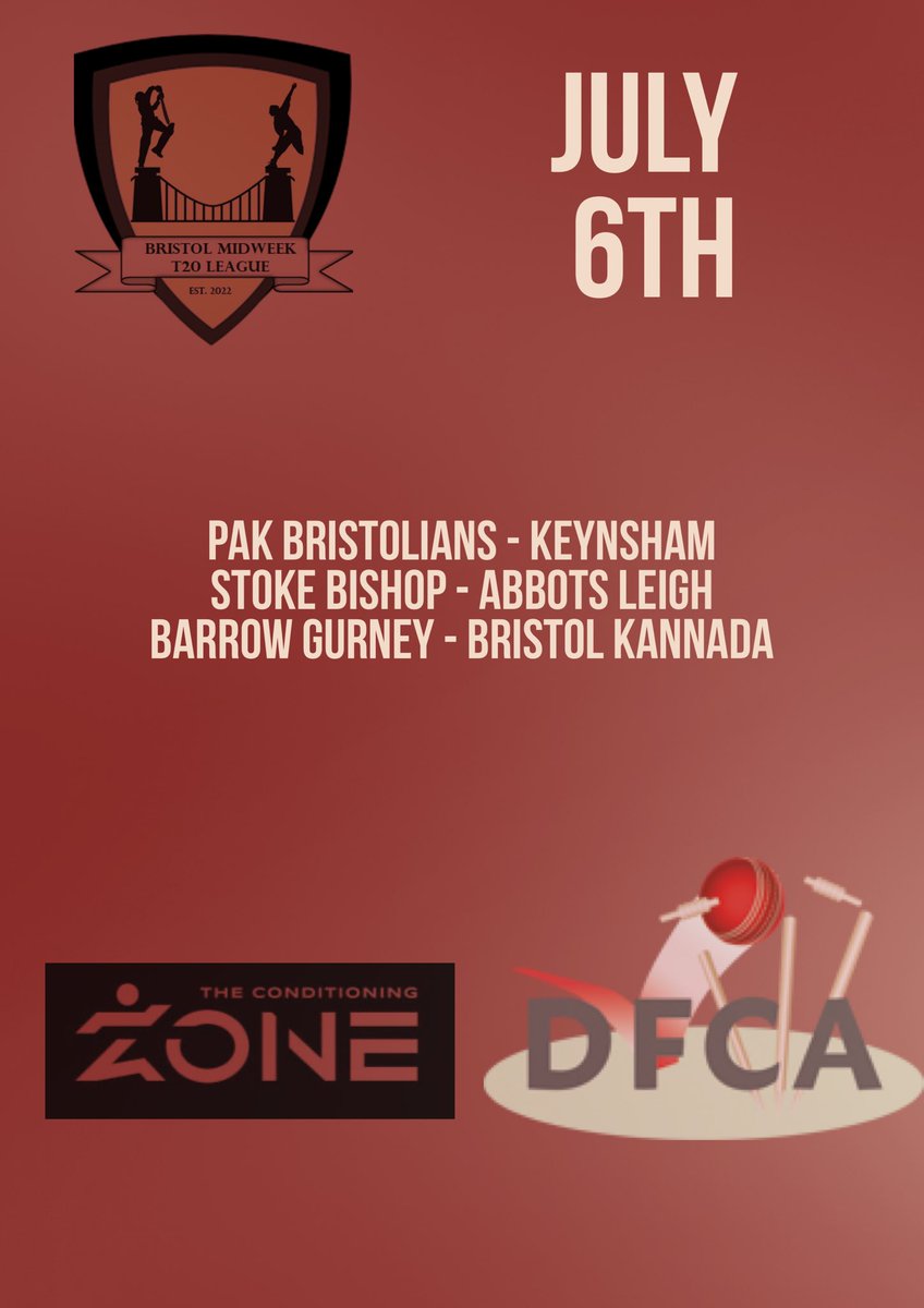 Tonight’s fixtures!

@PakBristolianCC - @KCCNewsDesk 
@Stoke_BishopCC - @AbbotsLeighCC 
@BgccTwit - Bristol Kannada CC

#BristolT20
#BristolCricket
#freetosee

@swsportsnews