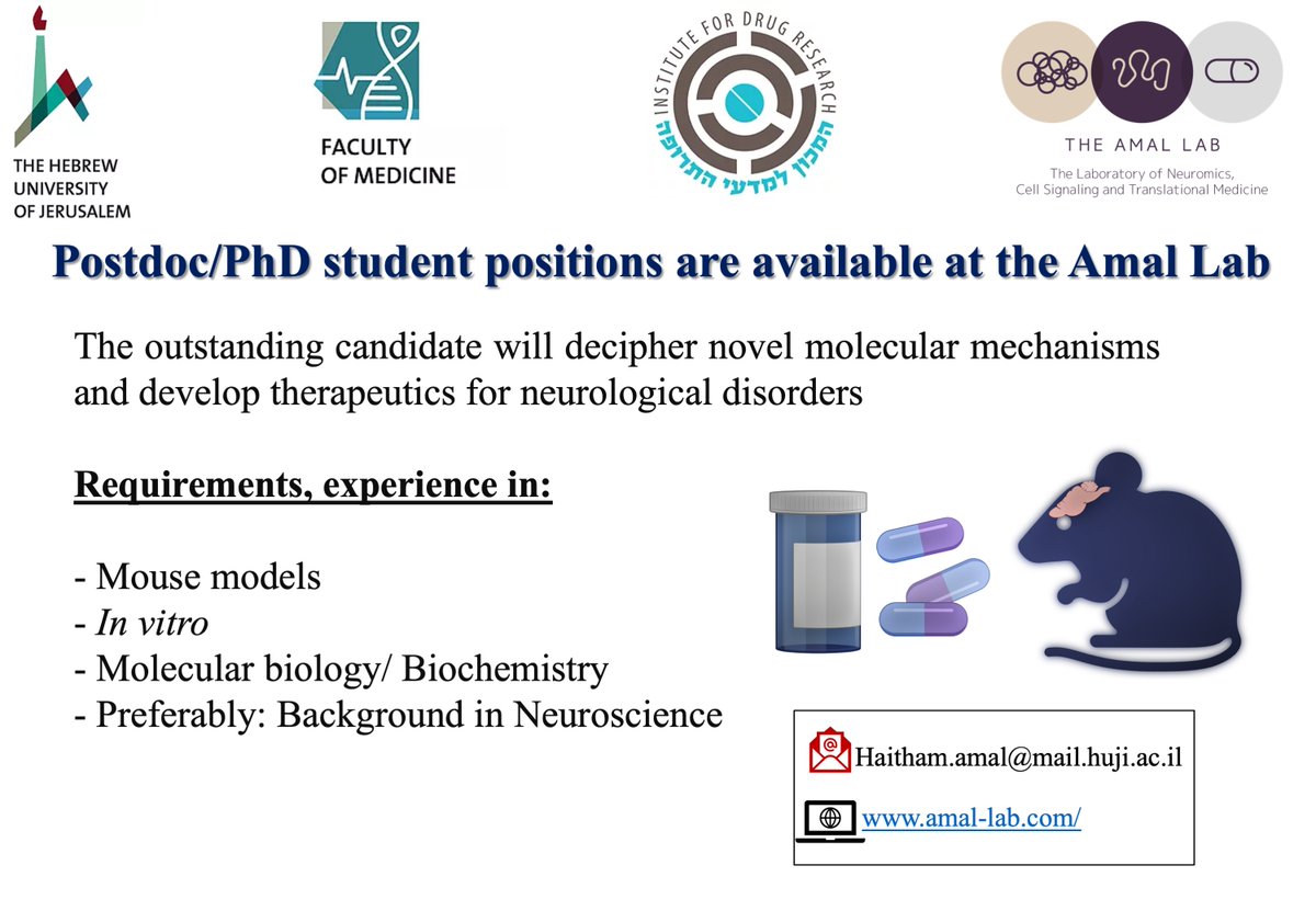 haitham_amal's tweet image. The Amal Lab at @Hujimed @PharmacyHUJI is looking for outstanding candidates! Come and join us. Please RT