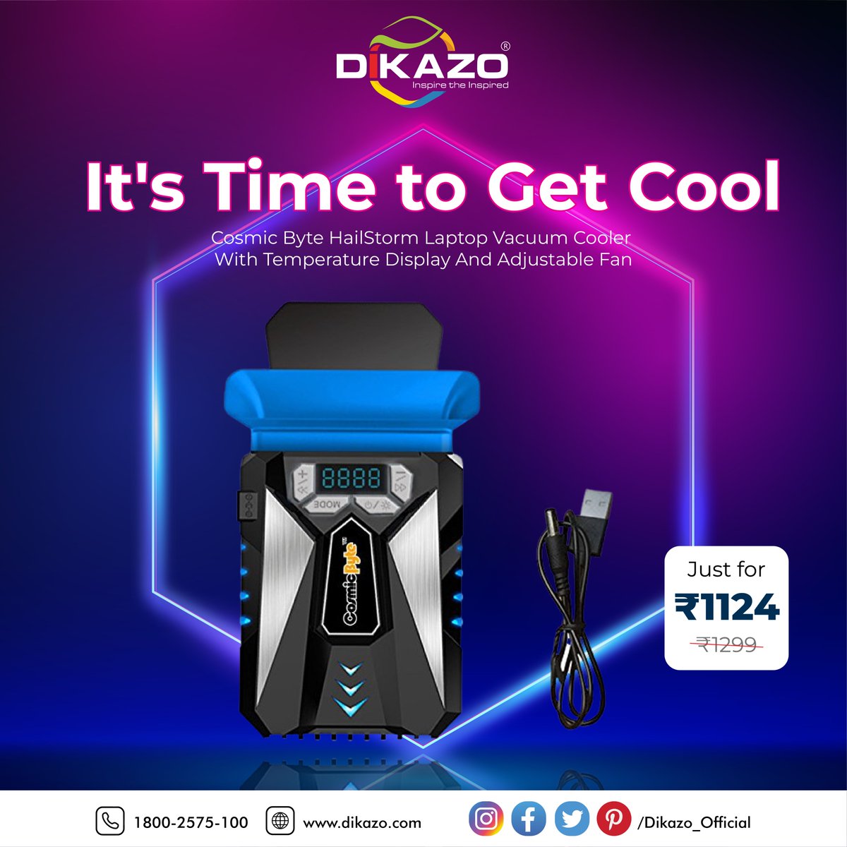 Stay cool and in control while gaming or working with the Cosmic Byte HailStorm Laptop Vacuum Cooler featuring a temperature display, adjustable fan, and ultimate heat dissipation. #CoolingSolutions #GamingEssentials 
visit- dikazo.com/product/cosmic…
