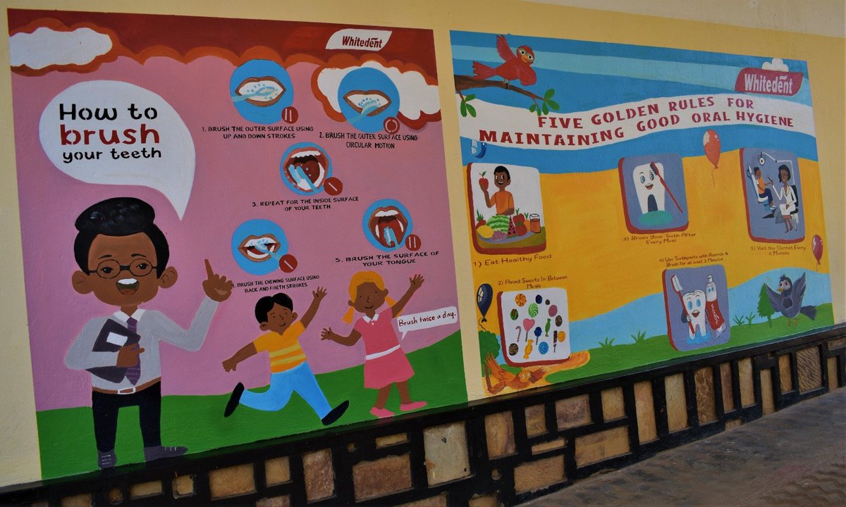 GOHI_global's tweet photo. Through #GOHI Global Oral Health Initiative Community outreach at Rwandan Children Christian school in Bugesera district, #Chemicotex painted on the wall Five golden rules for maintaining good oral hygiene @RCCS_GSF @mcwglobal @MCornersRwanda @AWERwanda https://t.co/n6tayh6etH