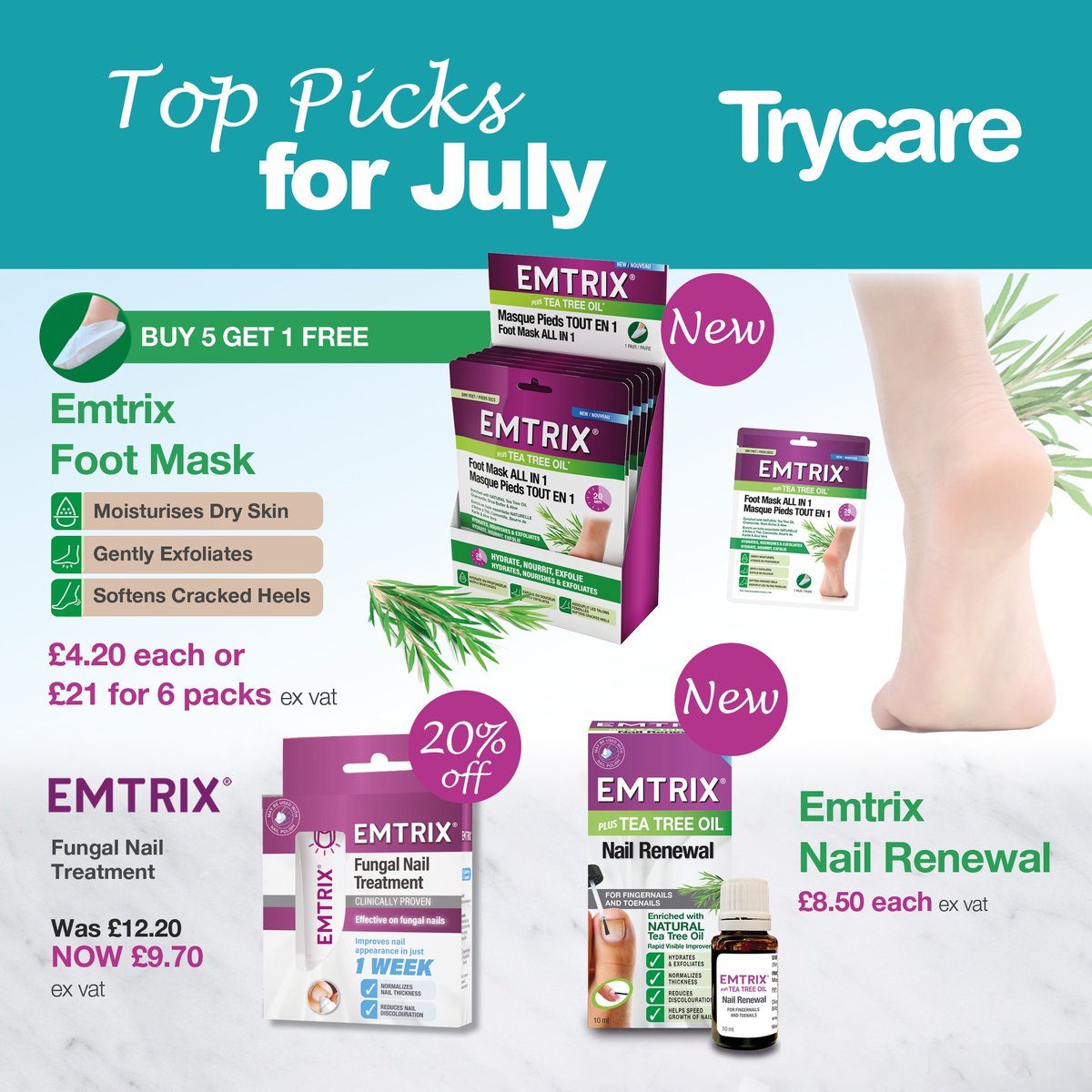 Emtrix Offers 👣
New Emtrix Foot Mask with Tea Tree Oil. Offer buy 5 get 1 free.
New Emtrix Nail Renewal Oil £8.50 each RRP: £15.00 - £20.00 on amazon!

Please CALL 01274 885523
#footcare #care #skincare #fungalnail #podiatrysupplies #footcareproducts #health #dermatology