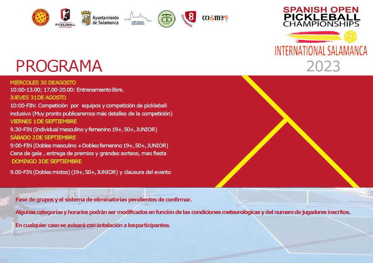#SpanishOpenPickleball #InternationalSalamanca YA DISPONIBLE LA PRESENTACIÓN COMPLETA DEL VIII SPANISH OPEN

Conoce todos los detalles del 🏆SPANISH OPEN PICKLEBALL CHAMPIONSHIPS - INTERNATIONAL SALAMANCA 2023 (📅1-3Sep)

⚠️[PARTE 1 DE 4; continúa en hilo]

#ilovepickleball