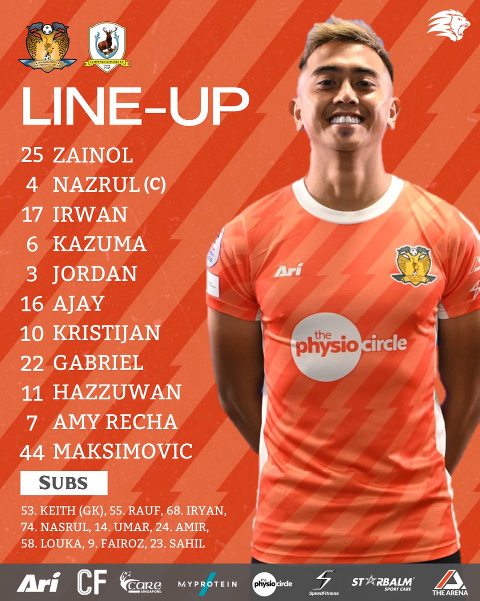 HougangUnited's tweet photo. 📃 Our Cheetahs to take on @TRFCStags 💪

#HGFC #1H1H #SPL #HOUTAM #CafeFootballSG #CareSingapore #Myprotein #MyproteinSingapore #thephysiocircle #speedfitsg #starbalmsg https://t.co/ZVXMwEIzQ6