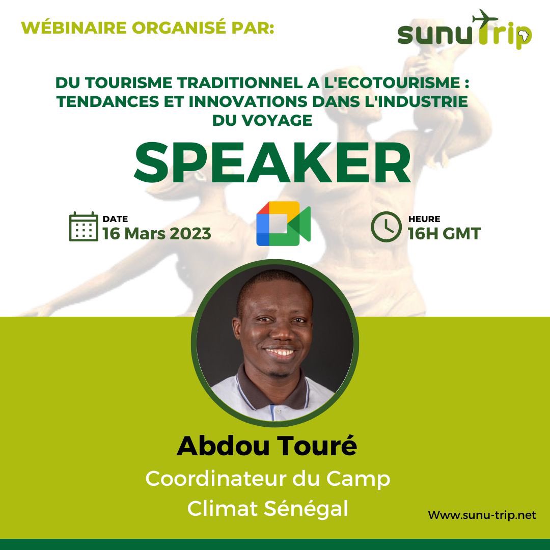 TontonVert's tweet photo. Merci très chère @Maguiishu ,
Je suis honoré de prendre part au webinaire de #Sunutrip et de partager ma vision sur l’éco-tourisme.
Rendez-vous demain vendredi 16h .
👇
Inscrivez-vous gratuitement via ce lien : https://t.co/uPVmy5L2EX https://t.co/3Ocl9mwNqF