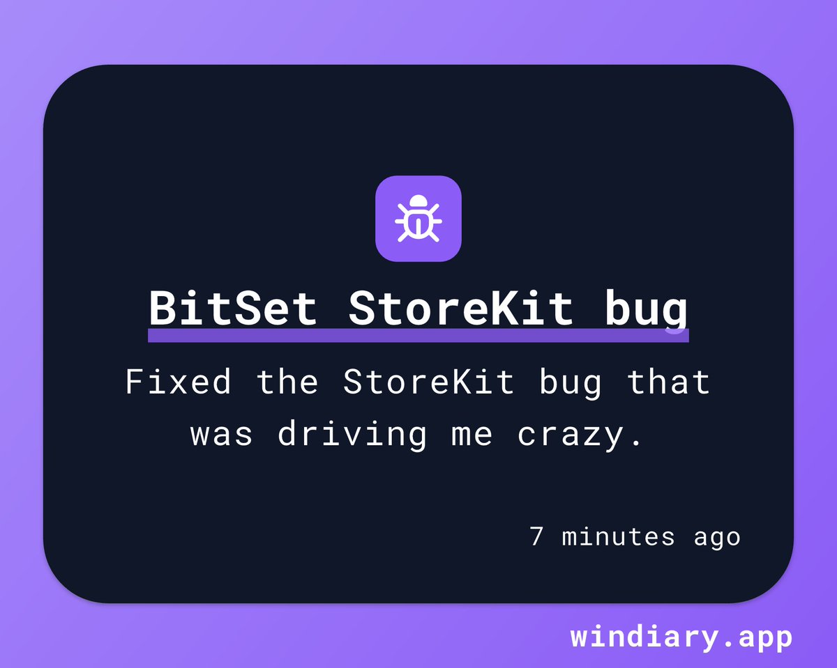 jackcornetpat's tweet image. I finally fixed the StoreKit bug I was talking about yesterday! It was incredibly frustrating, but rewriting the code about four times provided a great learning opportunity. There&apos;s no better way to celebrate this small win than with @WinDiaryApp!

#buildinpublic #iosdev